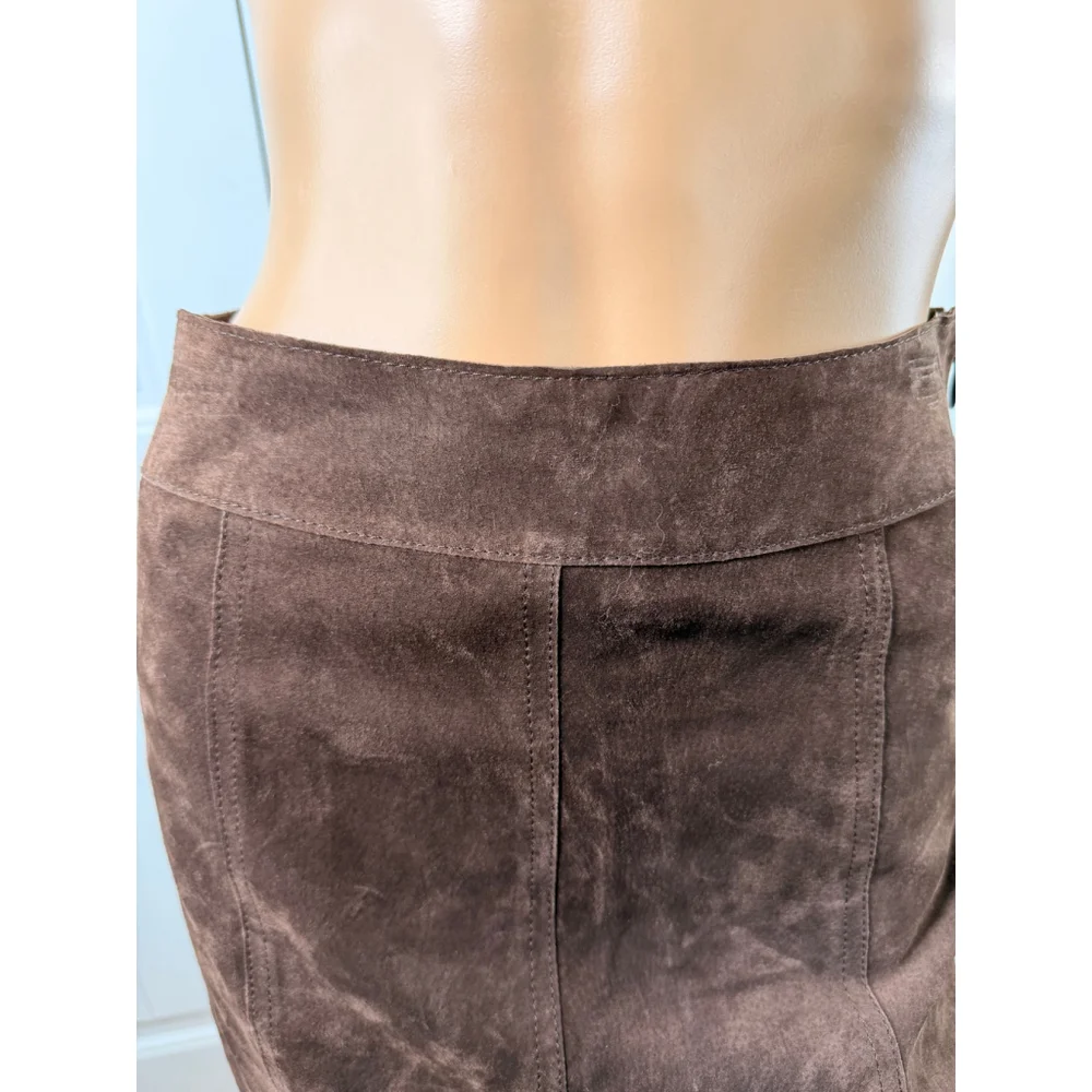 Women's Eddy & Co Chocolate Brown Genuine Suede Pencil Skirt 2P Quiet Luxury Y2K
